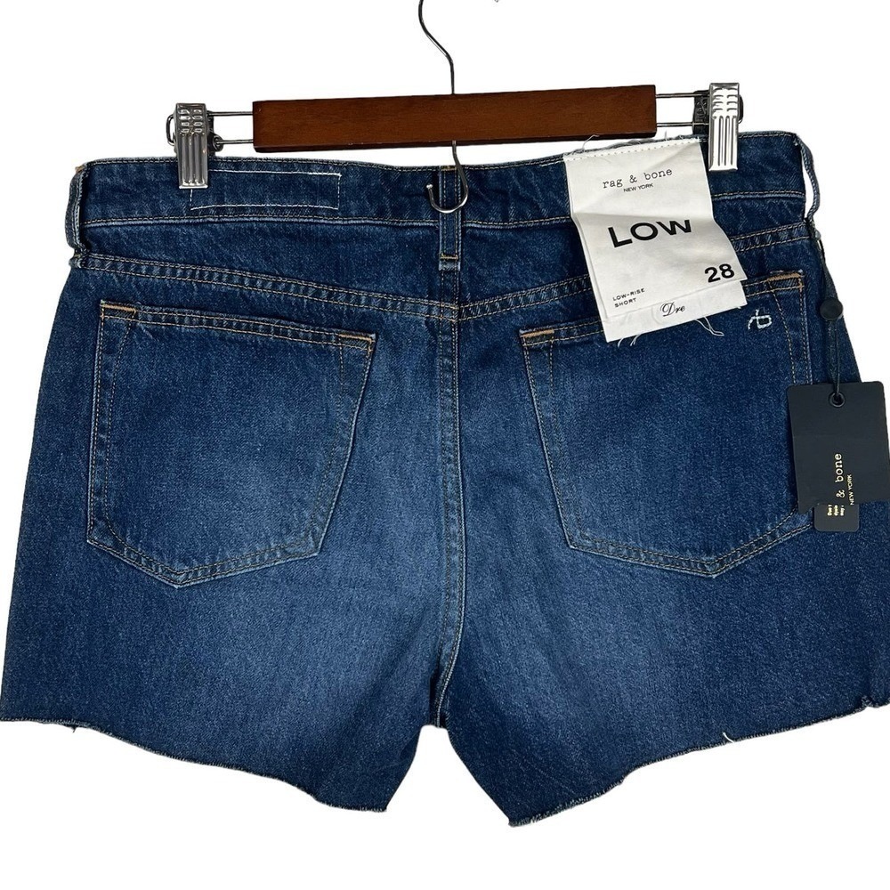 Rag & Bone Dre Low-Rise Denim Shorts Cambria Dark Indigo Raw Hem 28 NEW - Picture 8 of 15